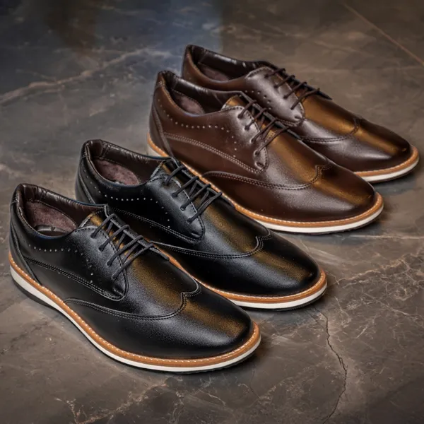 Kit 2 Pares Sapato Derby Casual Versales Masculino Elegante Marrom Preto Cadarço