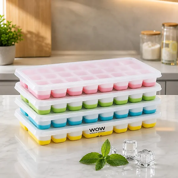 KIT 4 FORMA DE GELO FUNDO SILICONE 14 CUBOS TAMPA RíGIDA