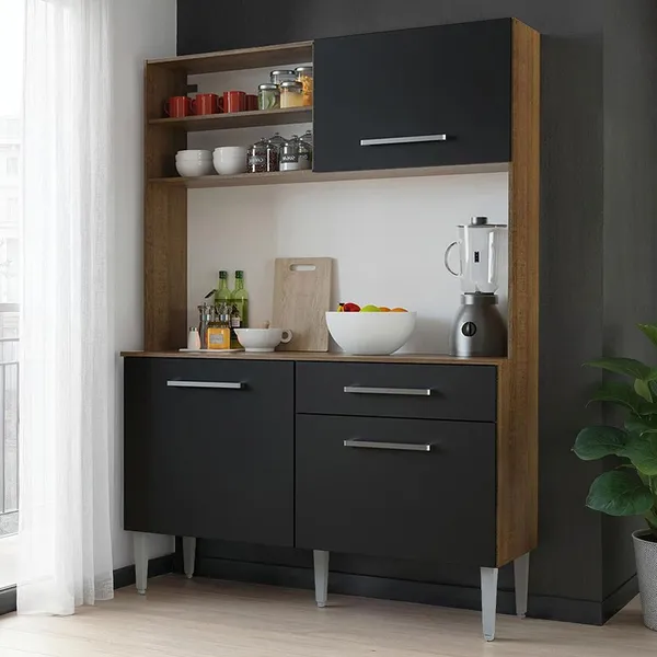 KIT COZINHA COMPACTA 120CM RUSTIC/PRETO LIFE MADESA
