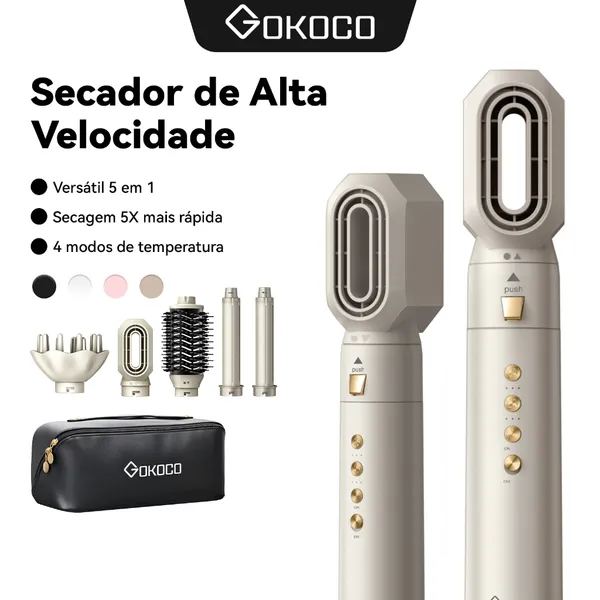 GOKOCO ESCOVA SECADORA 5 EM 1 CONJUNTO DE SECADOR DE CABELO MULTIFUNCIONAL DE ALTA VELOCIDADE DUPLA VOLTAGEM 110V-240V