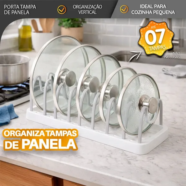 PORTA TAMPAS DE PANELA ORGANIZADOR VERTICAL PARA BANCADA E ARMÁRIO