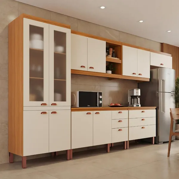 Cozinha Completa Modulada Florença 100% MDF com 2 Balcões 11 Portas e 6 Gavetas