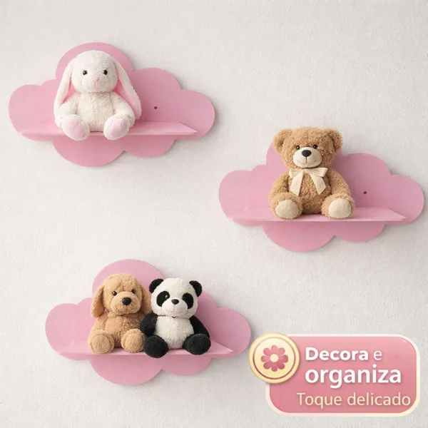 Kit Três Nichos Modelo Nuvem Decoração Quarto do Bebê