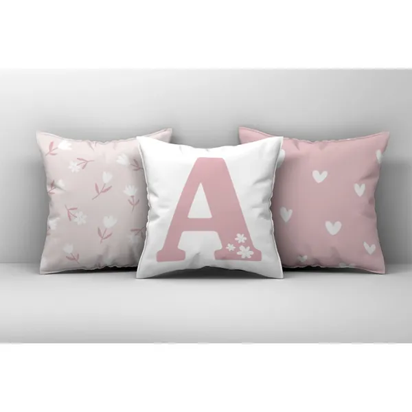 Kit 3 Capas de Almofadas Decorativas Rosa Cute Florzinha Inicial
