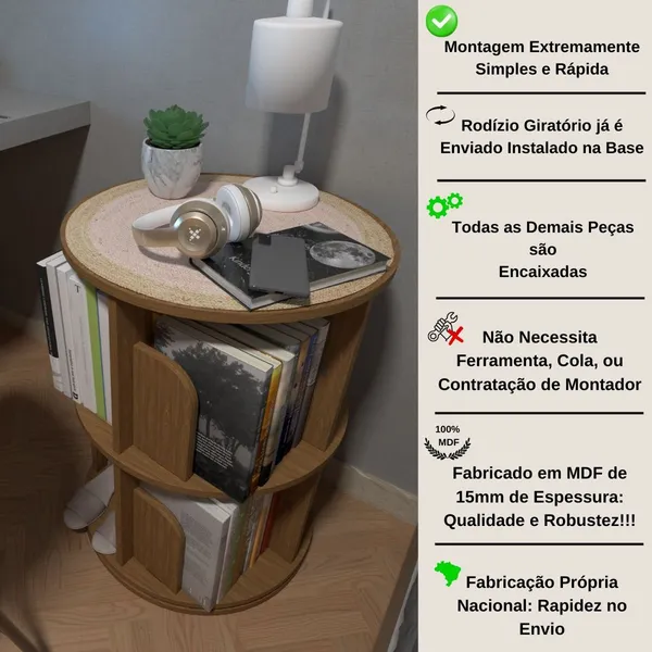 Estante Prateleira Giratória Organizador Livro Brinquedo Decoração e Infantil