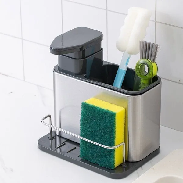 Porta Detergente Rack Armazenamento De Cozinha Organizador Dispensador De Sabão Aço Inox Para Pia
