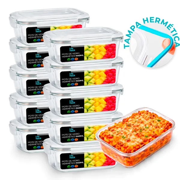 Conjunto 2/3/5/10 Potes 370/640/640ml Vidro Hermético Mantimentos Marmita Fitness