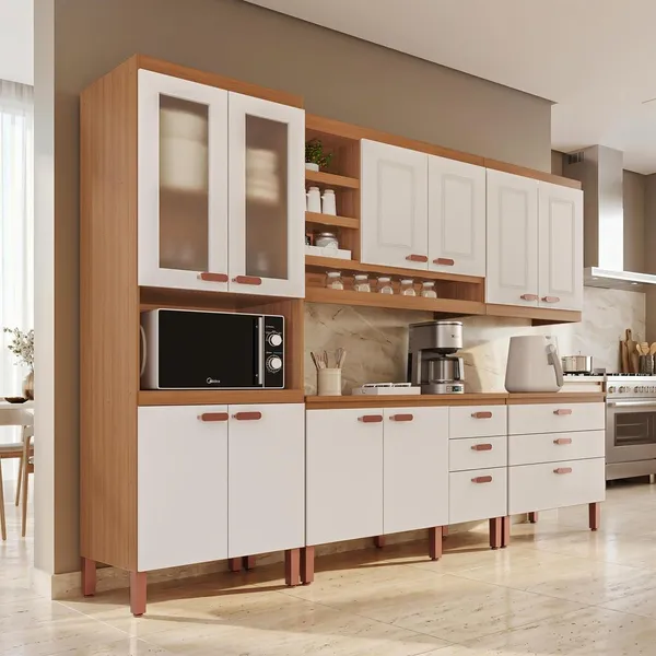 Cozinha Modulada Completa Móveis Home 100% MDF 10 Portas e 6 Gavetas