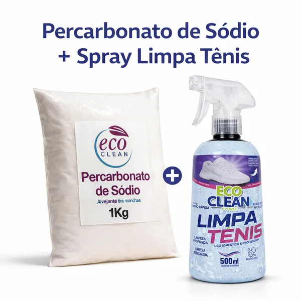 Kit Percarbonato de Sódio + Spray Limpa Tênis Eco Clean 500ml Lava Roupas Tira Manchas