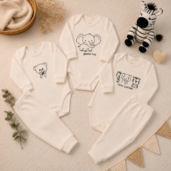 Conjunto Bebê Body Longo e Calça 100% Algodão Minimalista Coleção Safari Unissex RN ao GG