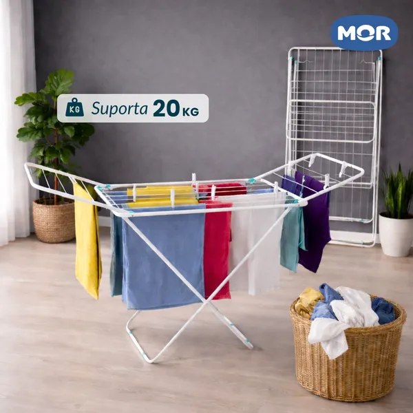 Varal De Chão Reforçado C/abas Dobrável Retrátil Slim Mor Cor Branco