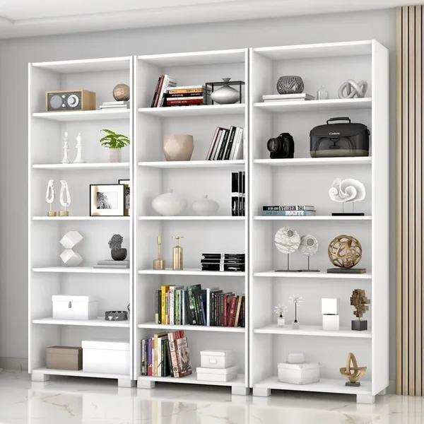 KIT 3 ESTANTES PARA LIVROS 5 PRATELEIRAS 188CMX60,5CM OFFICE BRANCO/TX BRANCO TX