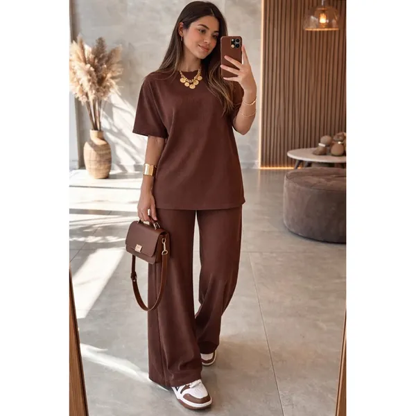 Conjunto Feminino Elegante Premium Blusa Oversized + Calça Pantalona Moda Casual Look Moderno e Confortável Aerolook