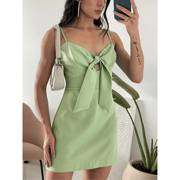 Vestido alfaiataria curto festa laço no busto tecido premium
