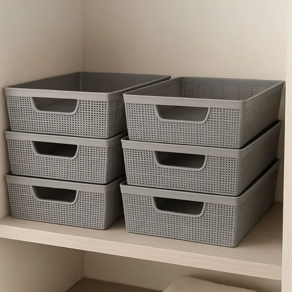 Kit até 6 Cestos Organizadores Multiuso Empilhável de Plástico 2 Litros Cozinha Banheiro Guarda Roupa