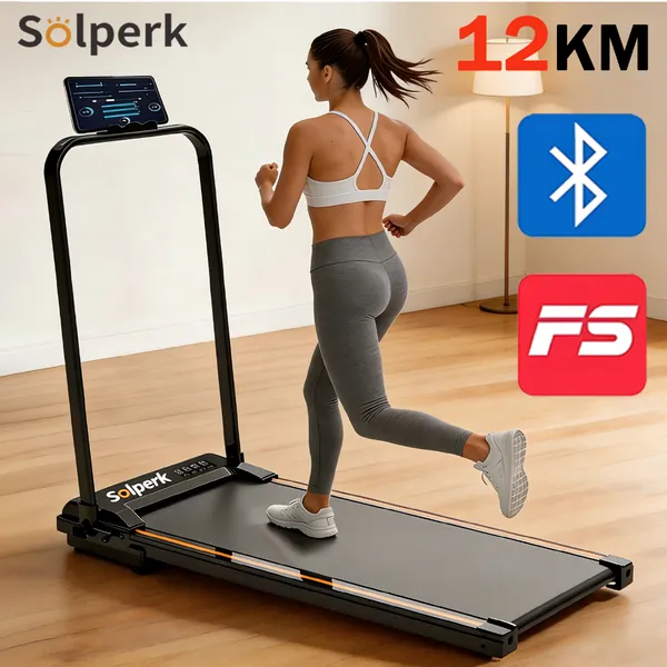 Esteira Elétrica Doméstica 2.0HP Dobrável Silenciosa Bluetooth 12km/h Suporta 120kg, Ergométrica para Casa