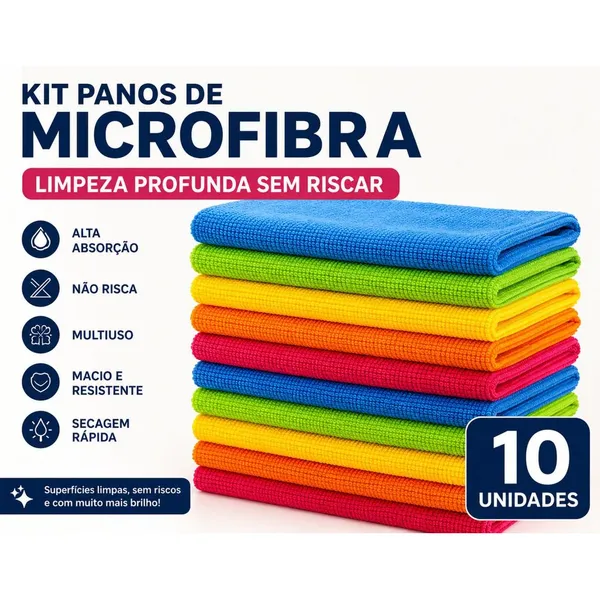 Kit Com 10un Pano Flanela Microfibra - 30cm X 30cm - Multiuso - Sortida