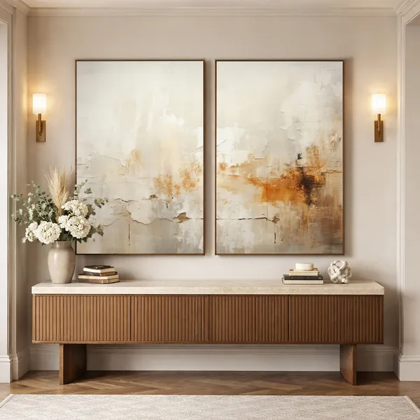 Quadro De Decoração 2 Telas Reflexos do Outono Abstrato díptico​ Para Sala Quarto Escritório