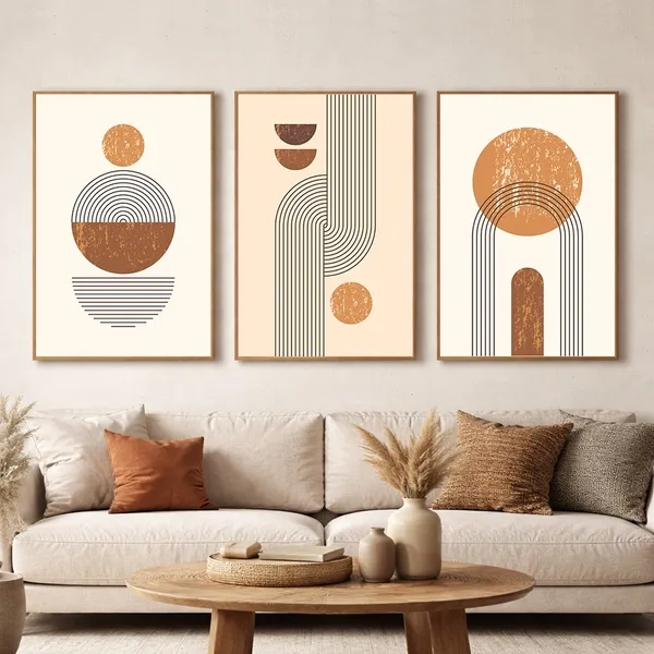Quadro Decorativo Abstrato Geométrico Moderno 3 Telas Sala Quarto Escritório 50x75 e 60x90
