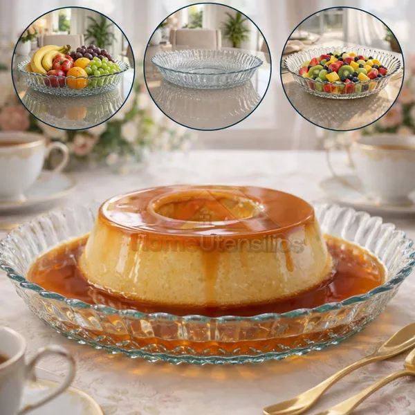 Prato com Borda em Vidro para Centro de Mesa, Bolo, Pudim, Torta e Frutas Multiuso 30cm