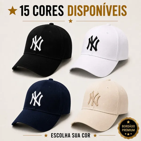 Boné New York NY Bordado, Aba Curva, Unissex, Regulagem Ajustável, Blogueira - ENVIO IMEDIATO