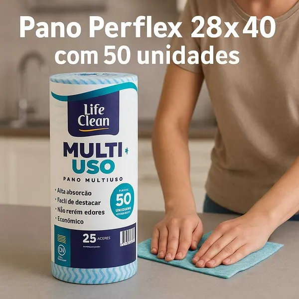 Pano de Limpeza Multiuso Perfex Com 50 Panos Rolo 28X40CM Azul