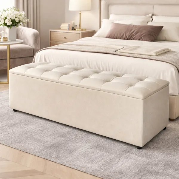 Recamier Baú Estofado Capitonê Milão 130cm para Pé da Cama Casal Grande com Tampa Funcional
