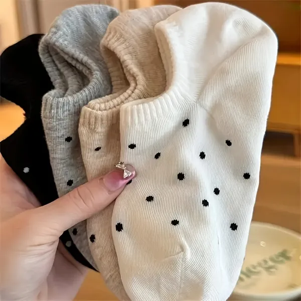 4 Pares de Meias Femininas com Estampa de Bolinhas – Cano Baixo Invisível