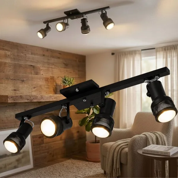 LUMINÁRIA DE TETO SPOT TRILHO SOBREPOR ALUMÍNIO DIRECIONAVEL 4 LÂMPADAS 110/220 VOLTS