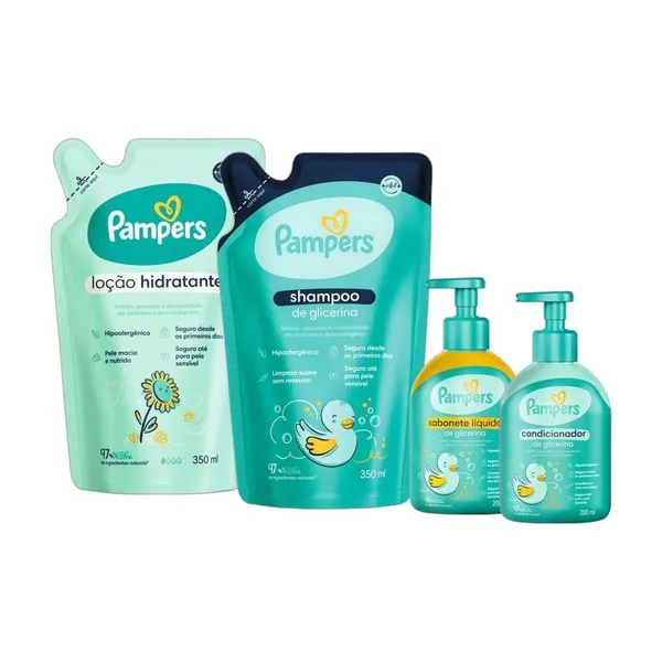 Kit Pampers Glicerina (Shampoo 350ml, Condicionador 200ml, Loção 350ml, Sabonete 200ml)