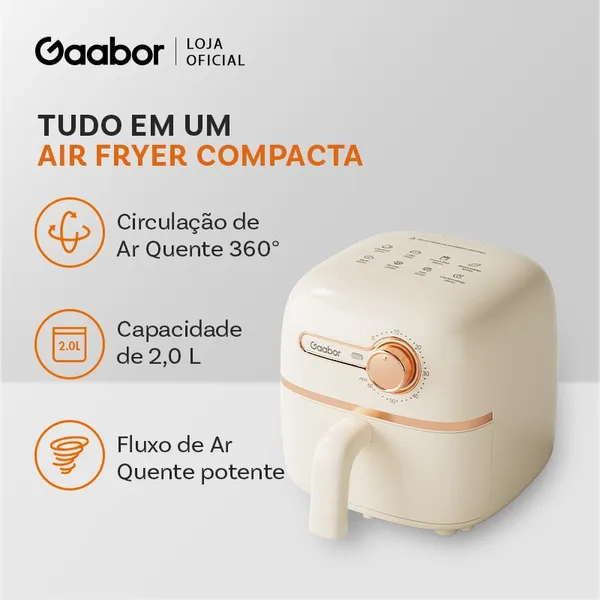 Gaabor 1,4L Air Fryer Regulação constante non-stick pan coating single knob timer 900w AF20M-YE01A