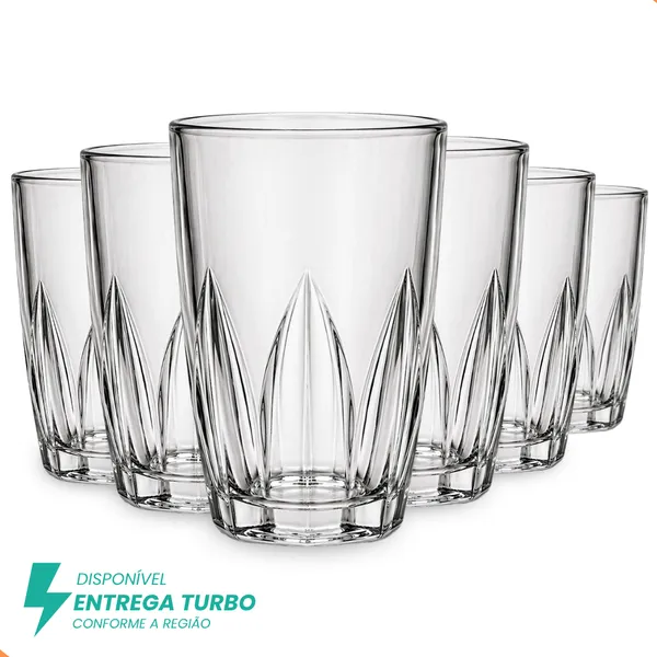 Jogo De Copos Em Vidro Kit 6 Peças Cozinha Água Suco