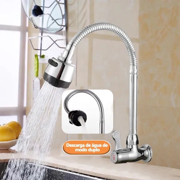 Inox Torneira  Prata/Preto Com Chuveiro Com Rotação De 360° Cozinha Luxo Parede Promoção
