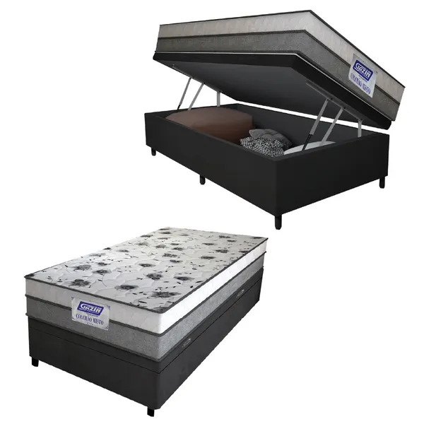 CAMA BOX BAÚ SOLTEIRO COLCHÃO ESPUMA D33 FORT 88X188X62CM CINZA / BRANCO GAZIN  - SUPORTA ATÉ 150KG POR PESSOA