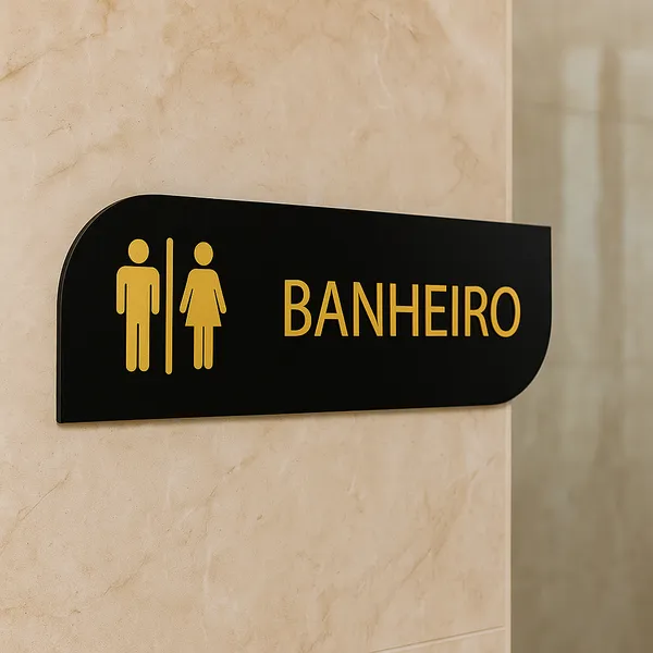 Placa Sinalização Banheiro Masculino Feminino Unissex Em Acrílico e Mdf