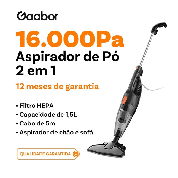 Gaabor Aspirador de pó portátil 2 em 1 com fio e haste de pressão sucção forte de 16000Pa dust off GVCW-M15A