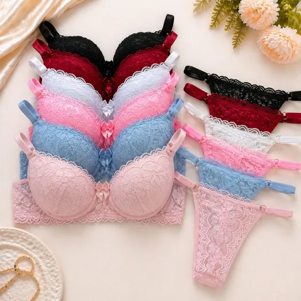 Conjunto de Lingerie Renda Com Bojo Sutia e Calcinha String Sensual Noite e Dia Dia Confortavel