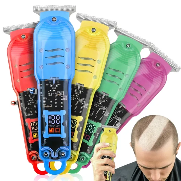 MÁQUINA DE CORTAR CABELO PROFISSIONAL SMART LCD BARBEADOR ELÉTRICO TRANSPARENTE SEM FIO PARA HOMENS