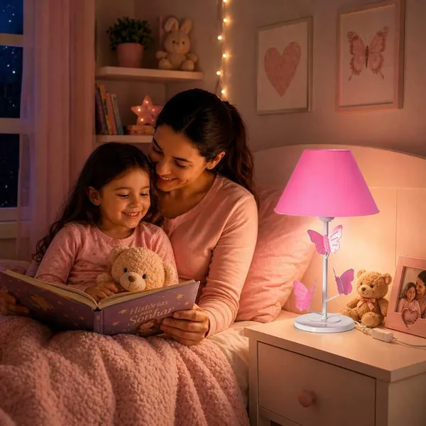 Luminária De Mesa Abajur Trio Borboleta Decorativo Quarto Menina Rosa Em Ferro