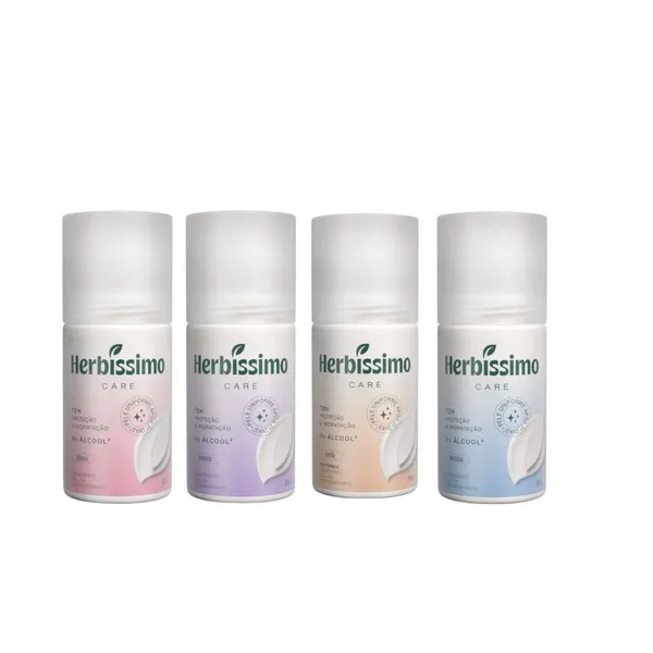 Kit Desodorante Roll-On  Antitranspirante Herbíssimo Care 50ml - Fragrâncias variadas (4 unidades)