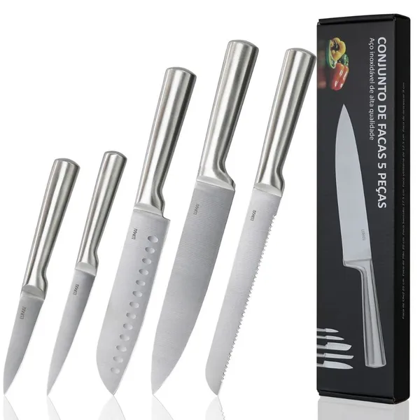 LUMAI Conjunto Facas Grandes de Cozinha Zurich Aço Inox High Carbon Steel Original Faca Chef Santoku