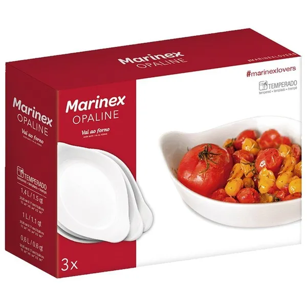 CONJUNTO ASSADEIRA MARINEX OPALINE OVAL 0,6/1,0/1,4L 3 PEÇAS