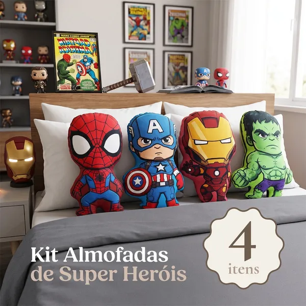 Kit 4 Almofadas Super Heróis Vingadores Baby Decorativas Recortadas Quarto Infantil