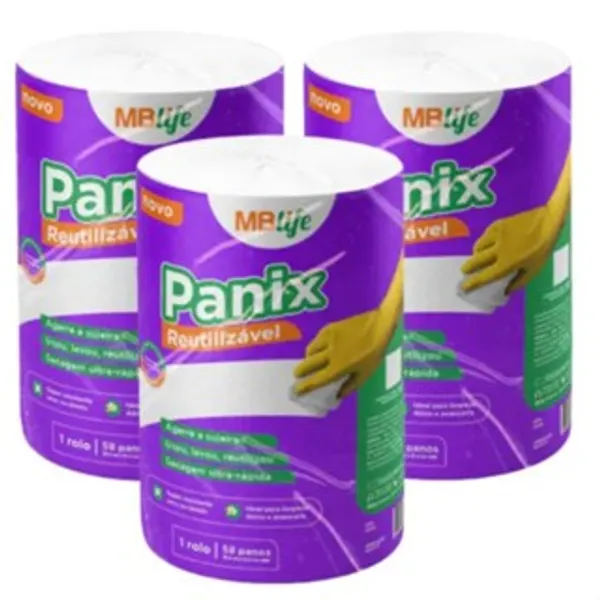 Kit 3 Rolos de Panos Panix Reutilizável Toalha Wiper Branco (manicure,Limpeza,Multiuso)