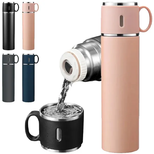 Garrafa Térmica Inox ​Com Copo 500ml Água Café Chá Caneca Frio Quente Com duas Xicaras