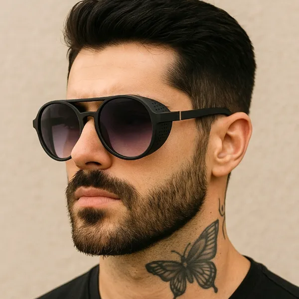 Óculos de Sol Redondo Soldador Steampunk Retrô com Proteção Lateral uv400 Masculino Feminino