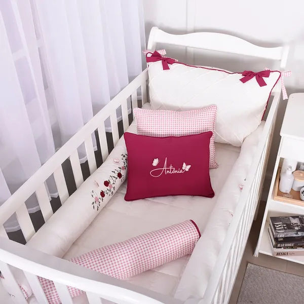 Kit Berço Americano Algodão Personalizado Rolinho Luxo Menino Menina - 08 Peças