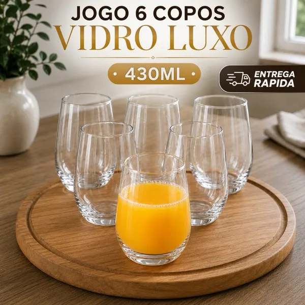 Jogo 6 Copos Vidro Long Drink 430ml Água Suco Drink Bar Resistente