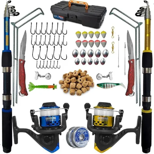 Kit De Pesca Completa 2 Varas Telescópica 2 Molinete E Itens