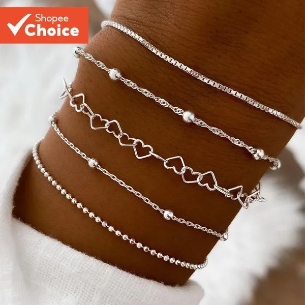 Pulseiras De Corrente De Cobre 5 Peças Conjunto Unissex Moda Minimalista Link Manguito Joias Empilháveis Para Mulheres